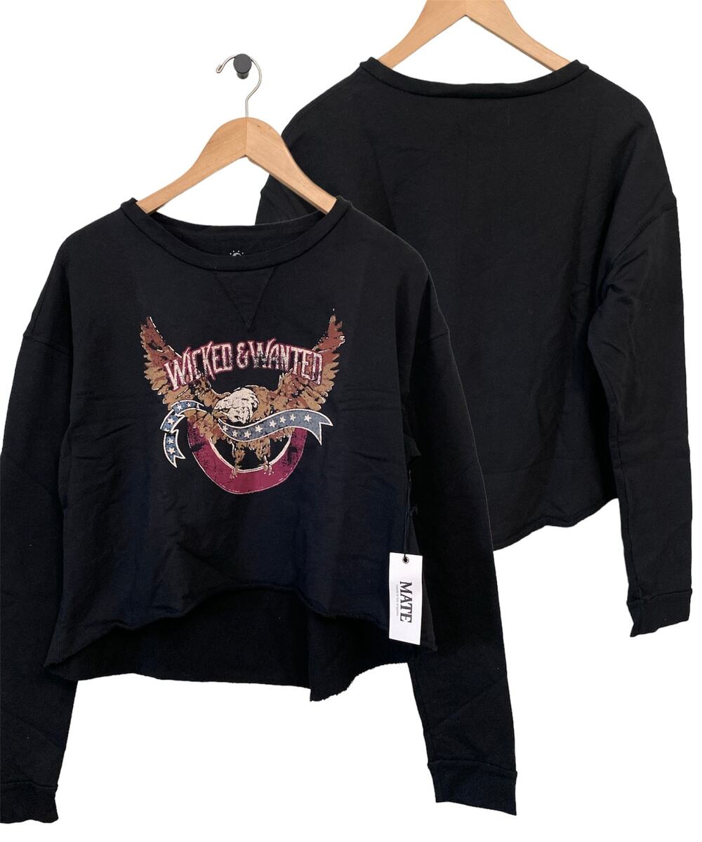 Mate The Label Crop USA Supima Cotton Eagle Sweater Small medium biker edgy USA